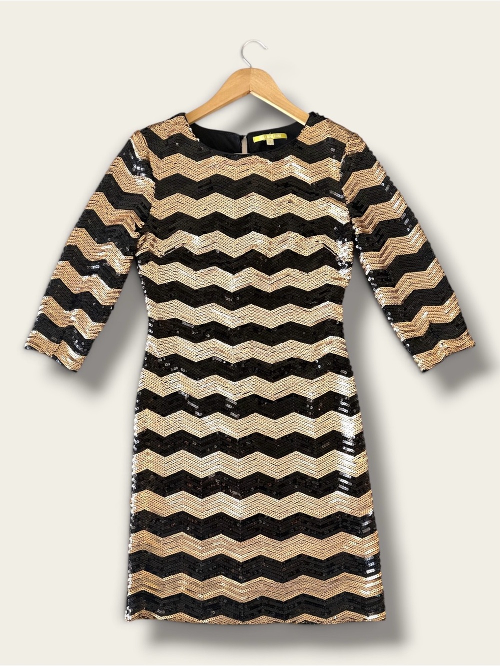 Gianni Bini Black & Gold Sequin Chevron Cocktail Dress
